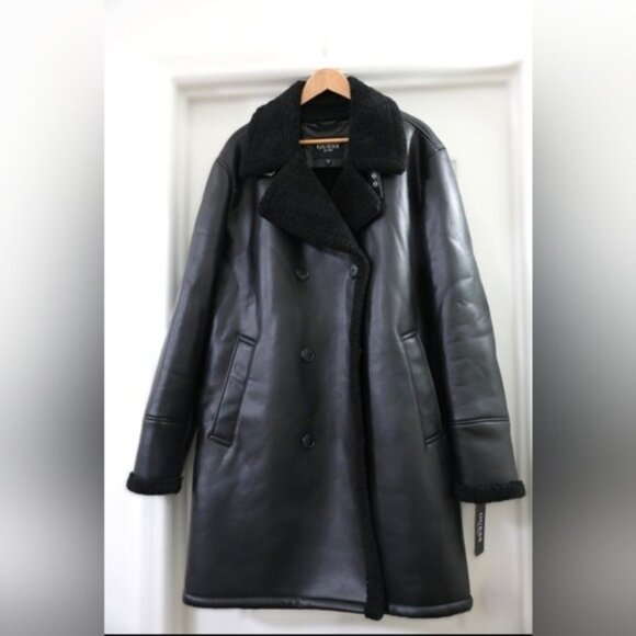 Guess men's trench coat faux fur black size XXL MSRP $350. - Picture 1 of 12
